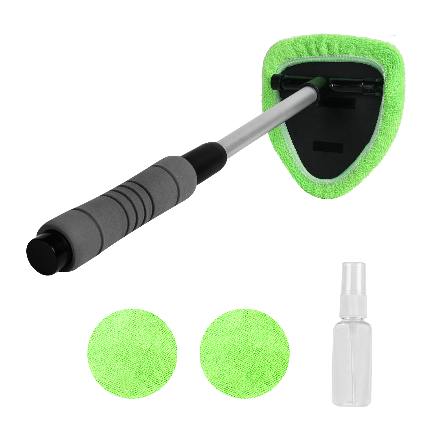 Green 2 Sets Windshield Cleaner Car Window Cleaner Car Window Cleaning Tool Glass Cleaner Wiper with Detachable Handle Microfiber Pads and Spray Bottle Car Cleanser Brush Car Cleaning Kit 