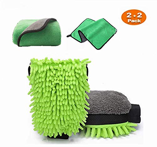 2PACK X XINDELL Waterproof Car Wash Mitt Extra Large Size Premium Chenille & Coral Velvet Wash Mitts Scratch-Free Microfiber Washing Mitten for Auto Exterior Interior Cleaning Care Accessories