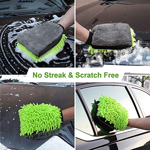 Orange X XINDELL Water Proof Car Wash Mitt Extra Large Size Premium Chenille & Coral Velvet Wash Glove Scratch-Free Microfiber Washing Mitten for Auto Exterior Interior Cleaning Care Accessories 