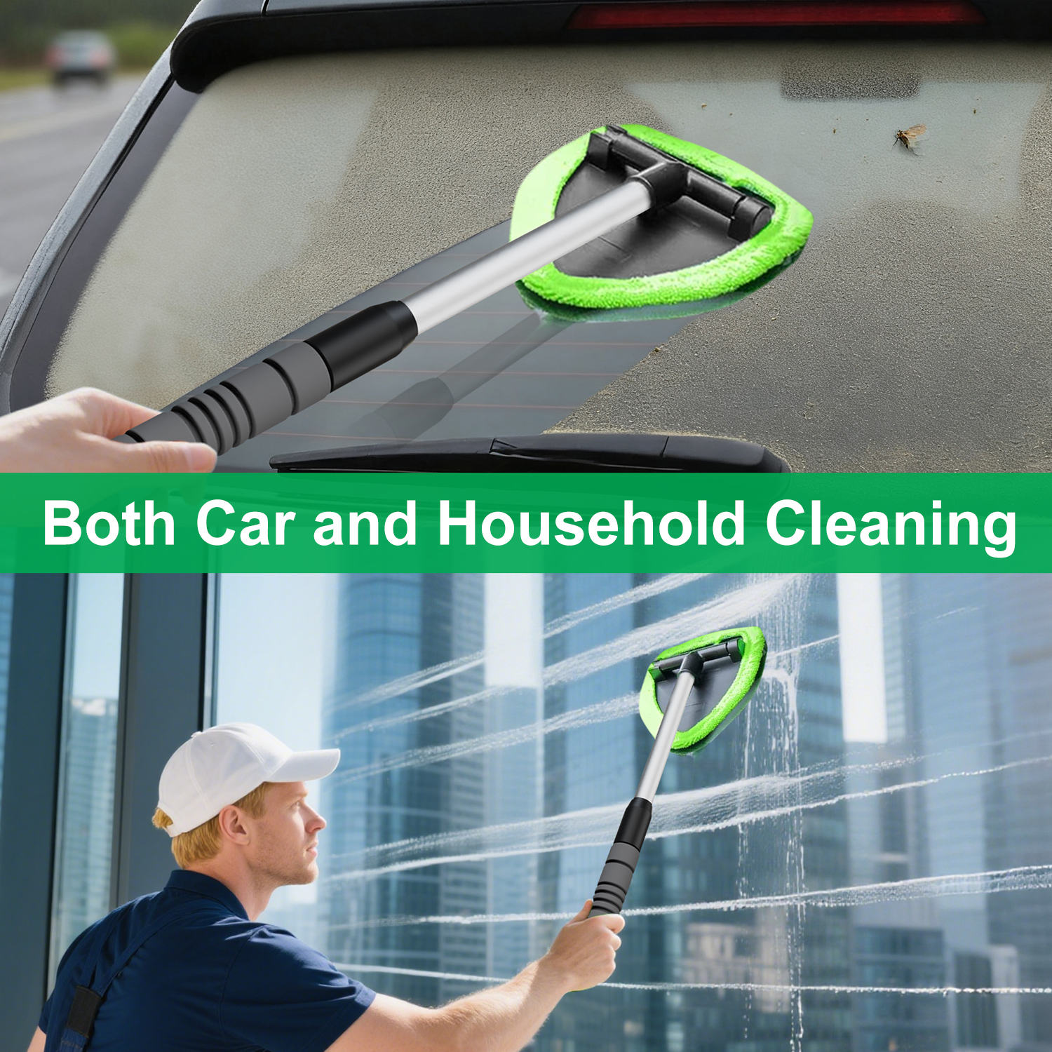 XINDELL Window Cleaning Kit with Extendable Handle & 4 Microfiber Pads -19inch - Image 8