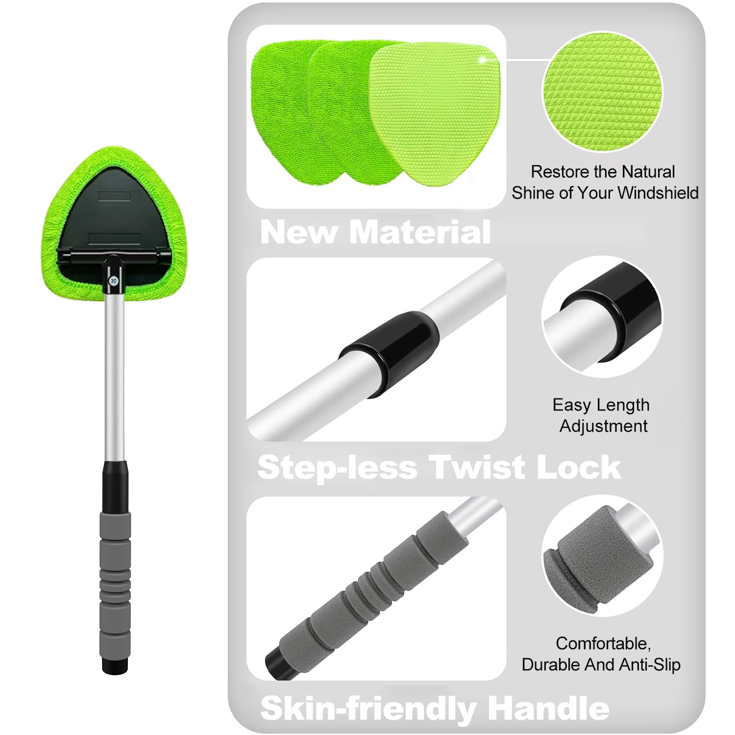 XINDELL Window Cleaning Kit with Extendable Handle & 4 Microfiber Pads -19inch - Image 4