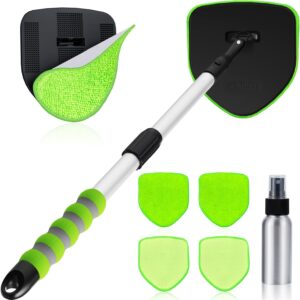 XINDELL Windshield Cleaner Tool – 360° Rotating Head with Extendable Handle, Velcro Microfiber Pads for Fast Stick