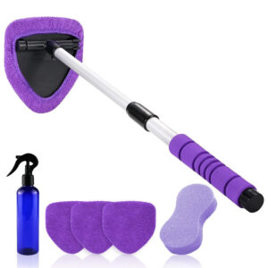 XINDELL Windshield Cleaner Tool – 24-inch Pink Car Interior&Exterior Window Cleaning Kit with Extendable Handle & 4 Microfiber Pads